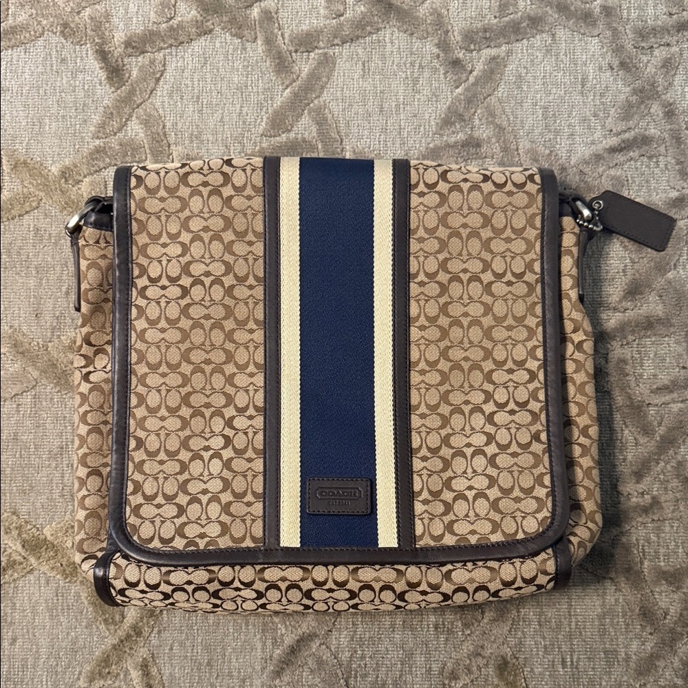 Coach Tan and Navy Men's Messenger Bag